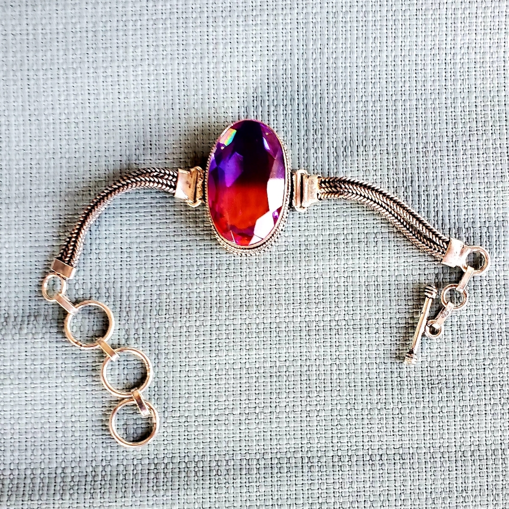 New Stunning Bi-Color Tourmaline 925 Silver Bracelet.